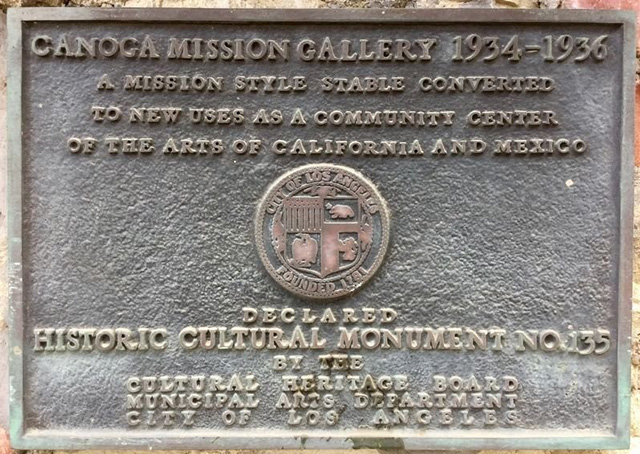 Canoga Mission Gallery plaque